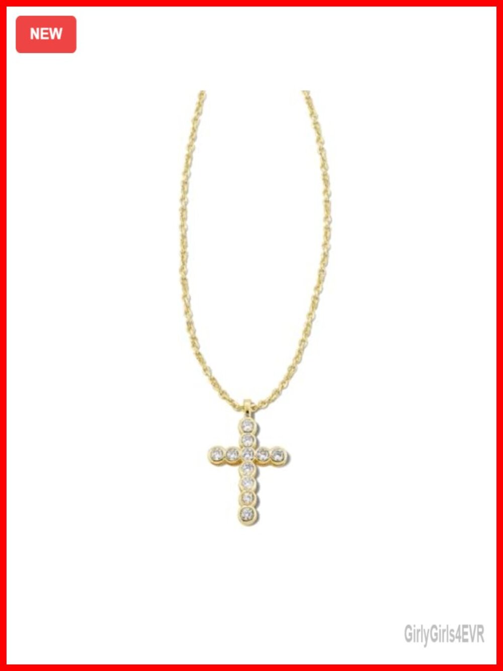 14K Gold-Plated Cross Crystal Pendant Necklace